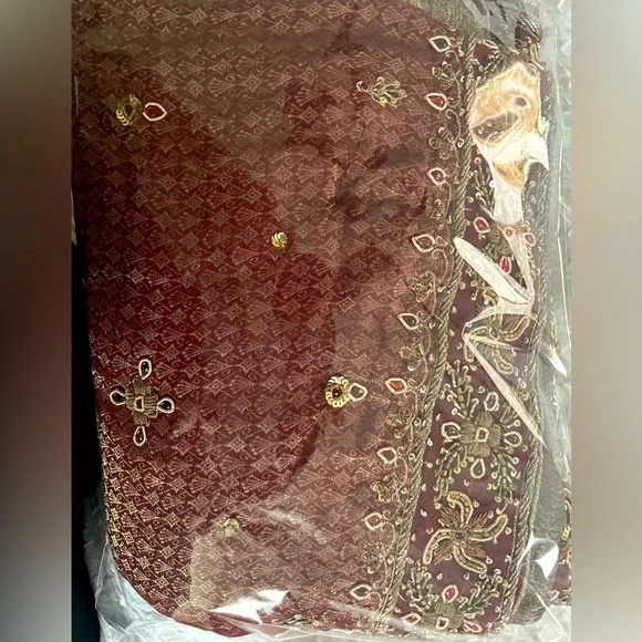 Red heavy bridal bride wedding dupatta intricate work burgundy salwar Punjabi - Picture 3 of 6